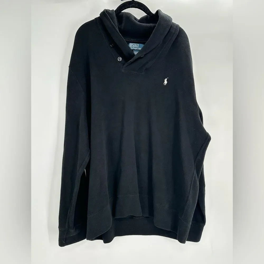 Polo Ralph Lauren Mens XXL Black Pull Over 1/4 Button Cowl Neck Sweater Pullover